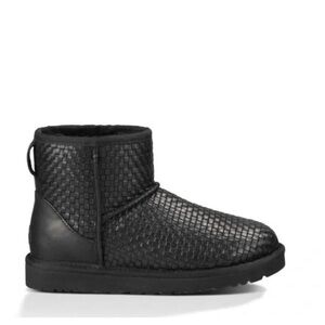 UGG Australia Classic Mini Woven Leather Boots Black Size 9